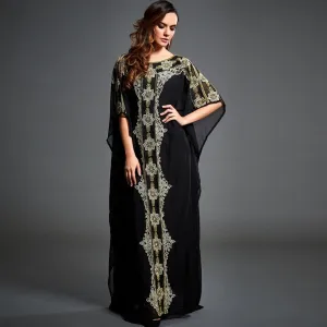 Beaded Trim Batwing Sleeve Kaftan