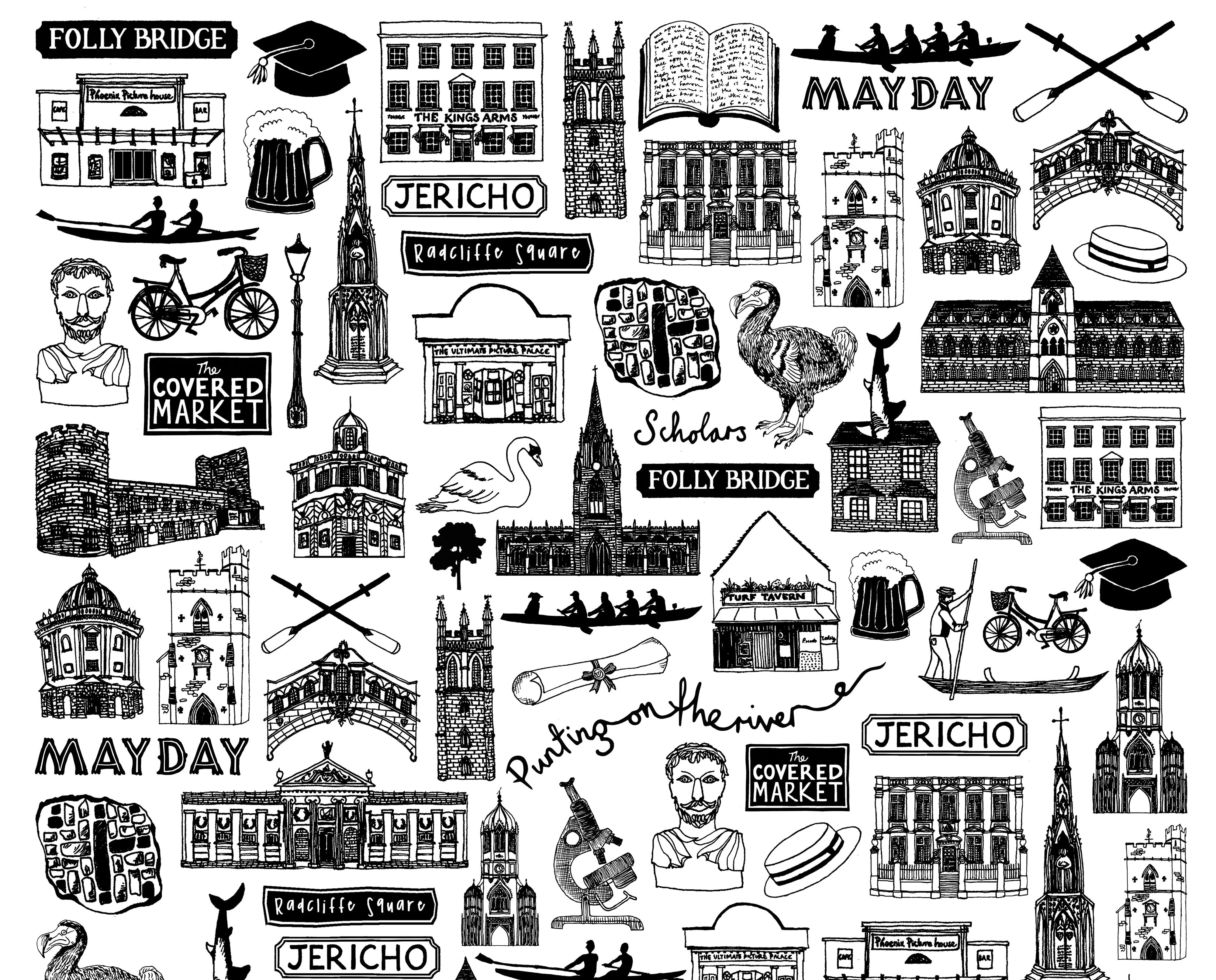 Oxford Illustrated Black And White Print