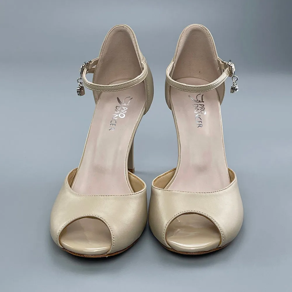 Peep-toe Argentine Tango Shoes Closed-back High Heels Hard Leather Sole Nude