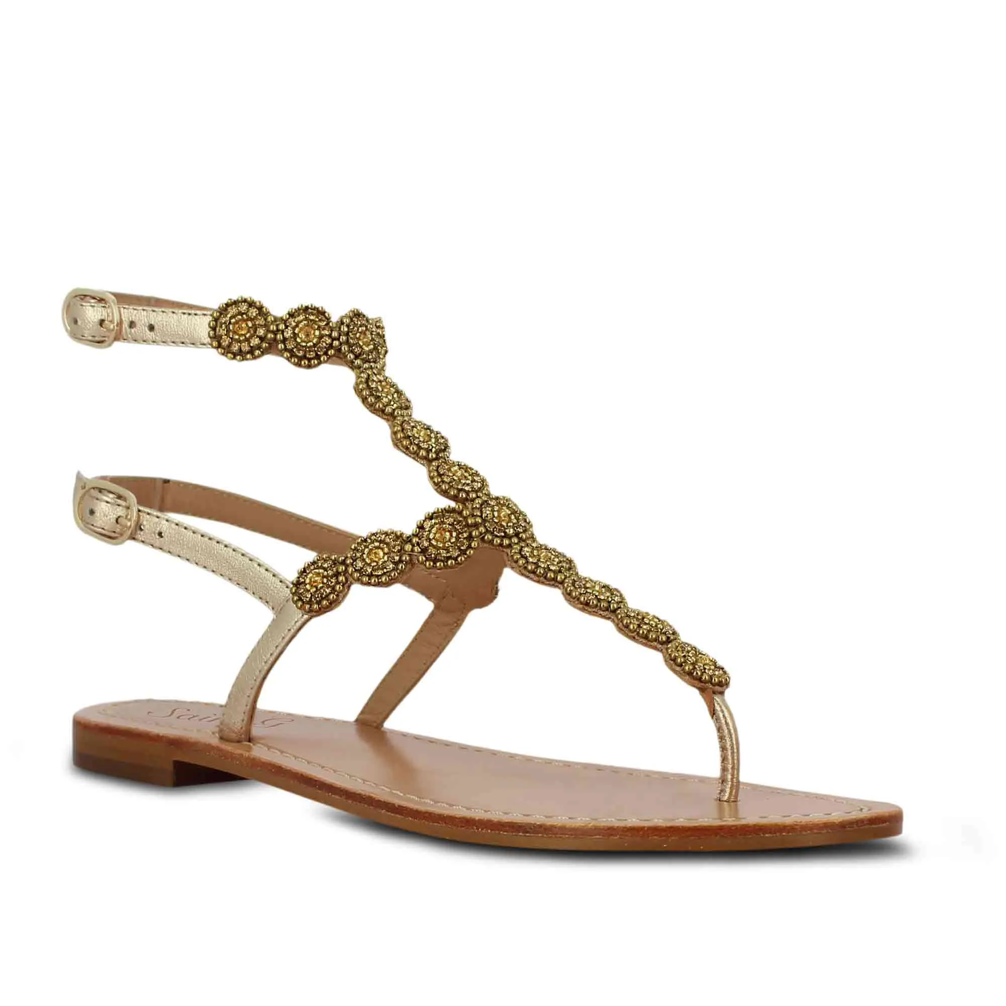 Saint Azzurra Hand Embroidered Platin Leather Sandals