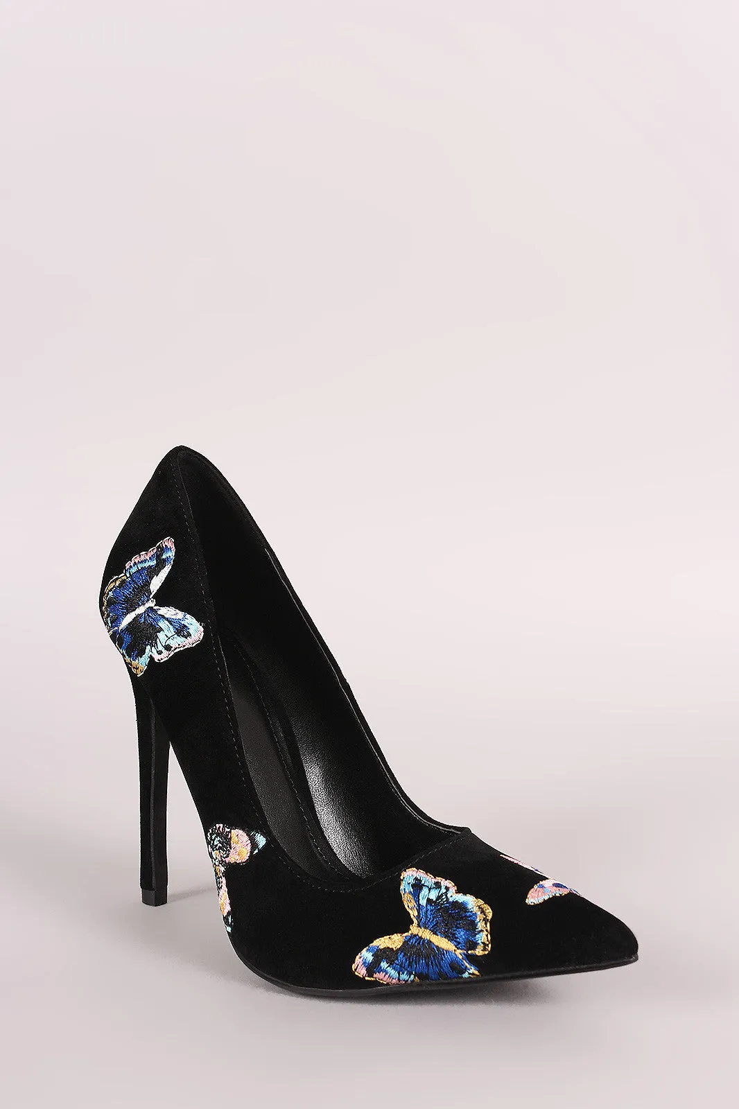 Shoe Republic LA Suede Embroidered Butterfly Stiletto Pump